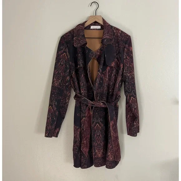 SOLITAIRE Womens Paisley Print Trench Coat Belted Jacket Long Sleeve - Picture 2 of 6